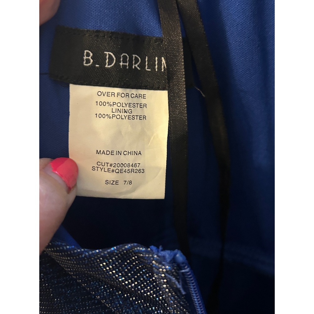 B. Darlin Shimmering Party Dress Strappy Back Cocktail Gown Blue Size 7/8 - Picture 4 of 6